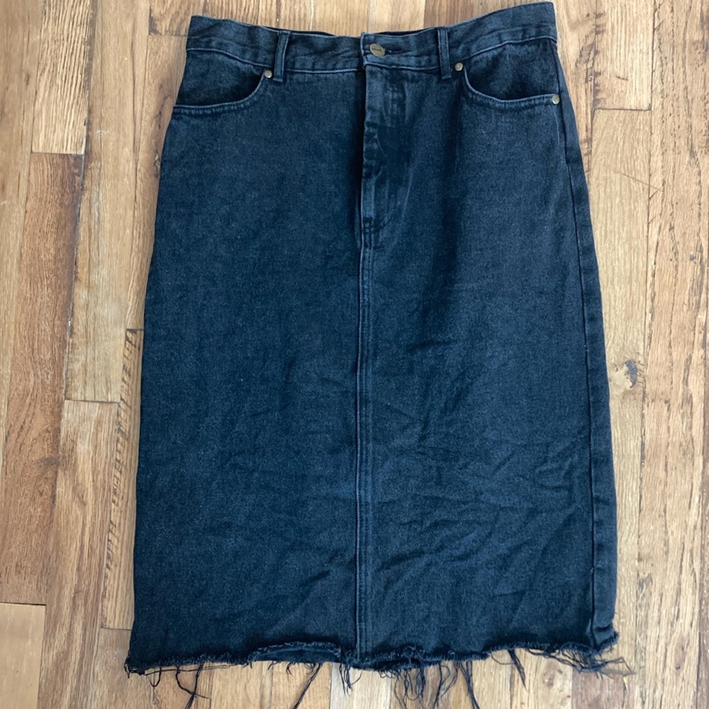 Black Denim Skirt with Frayed Hem by Afends